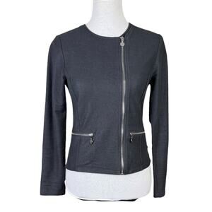 Le Temps des Cerises Dark Gray Sparkle Thin Knit Asymmetrical Zip Moto Jacket